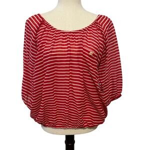 J Crew Striped Long Sleeve Cotton Blouse Top Preppy Casual Women's S Red White